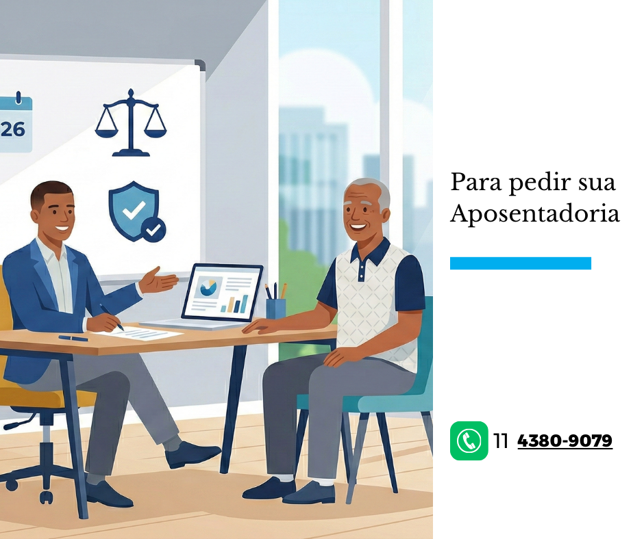 Pedir aposentadoria. Uma ilustração vetorial limpa de um consultor explicando o processo de pedir aposentadoria para um cliente idoso em um escritório com vista para a cidade.